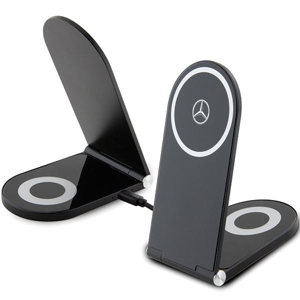 Mercedes Silver Stars MagSafe foldable 2in1 15W inductive charger - black