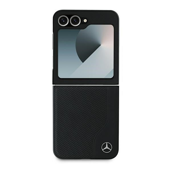 Mercedes Leather Wood Imitation MagSafe Case for Samsung Galaxy Z Flip 6 - Black