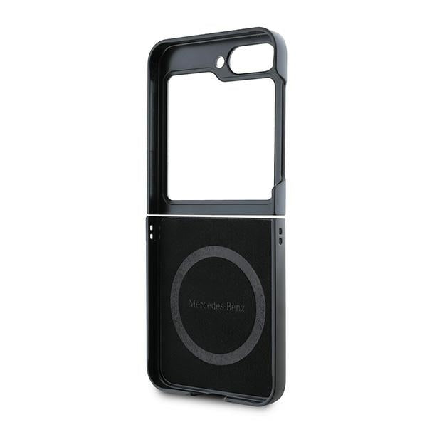 Mercedes Leather Wood Imitation MagSafe Case for Samsung Galaxy Z Flip 6 - Black