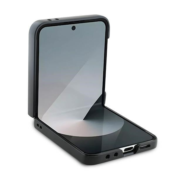 Mercedes Leather Wood Imitation MagSafe Case for Samsung Galaxy Z Flip 6 - Black