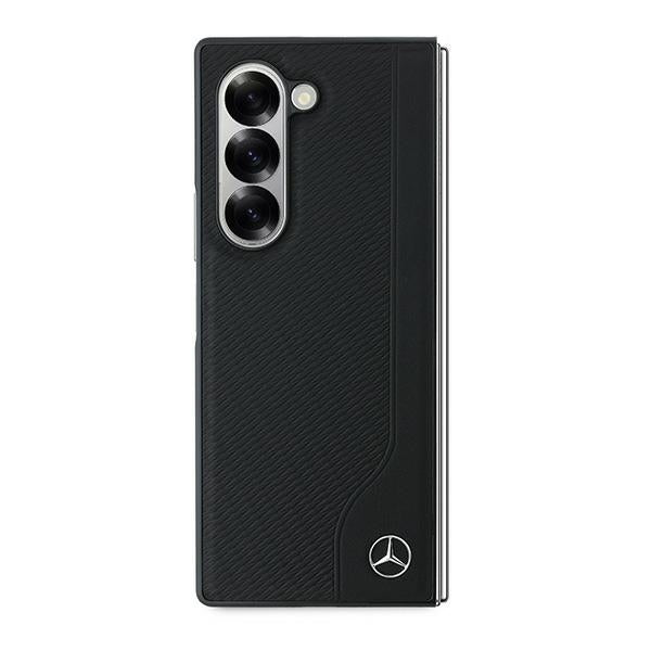 Mercedes Leather Wood Imitation MagSafe Case for Samsung Galaxy Z Fold 6 - Black