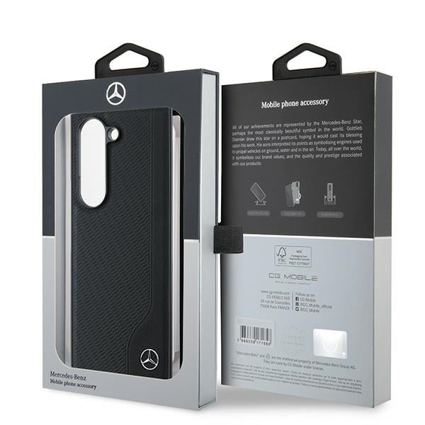 Mercedes Leather Wood Imitation MagSafe Case for Samsung Galaxy Z Fold 6 - Black