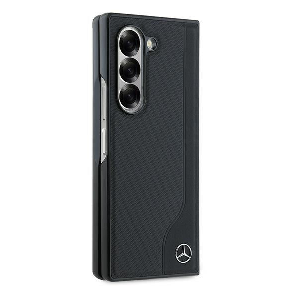 Mercedes Leather Wood Imitation MagSafe Case for Samsung Galaxy Z Fold 6 - Black