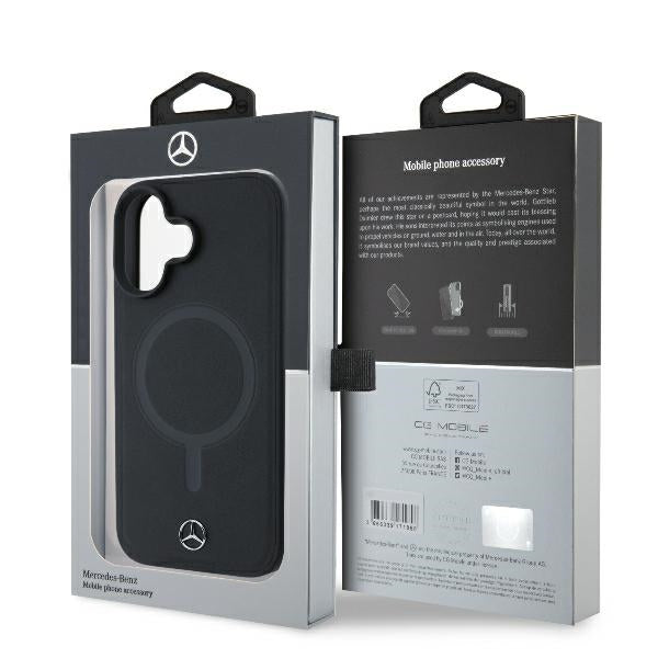 Mercedes Plain Smooth Leather MagSafe iPhone 16 Case - Black