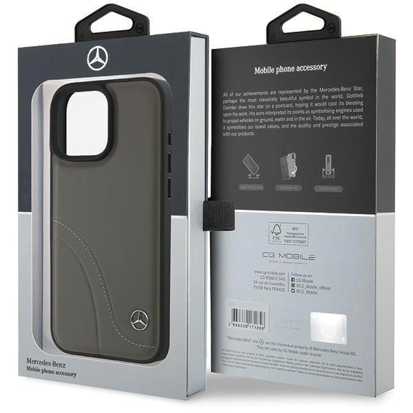 Mercedes MB Curved Stitches Leather iPhone 16 Pro Max Case - Brown