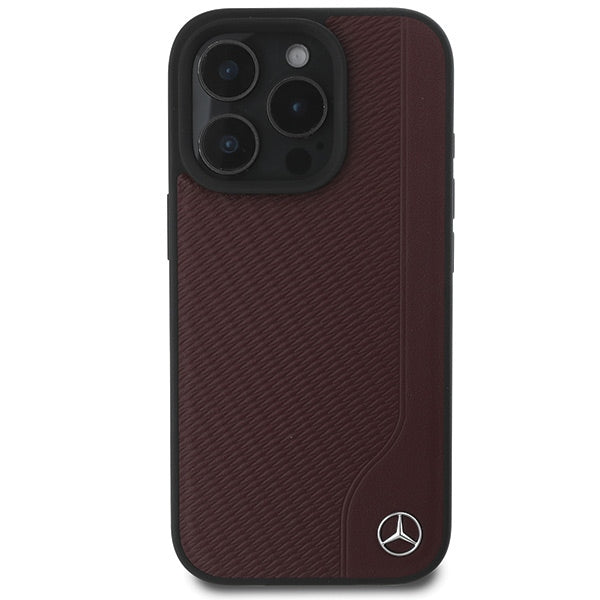 Mercedes MB Wood Imitation Leather MagSafe iPhone 16 Pro Case - Red