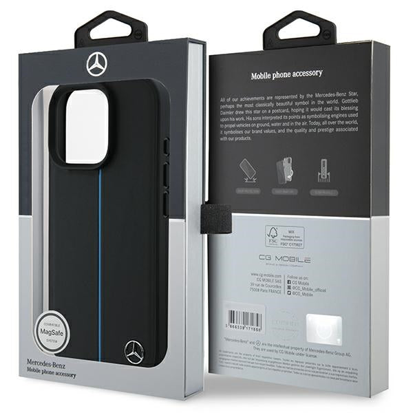 Mercedes MB Blue Line Leather MagSafe iPhone 16 Pro Case - Black