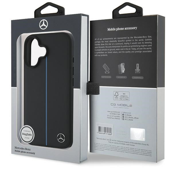 Mercedes MB Blue Line Leather MagSafe iPhone 16 Case - Black