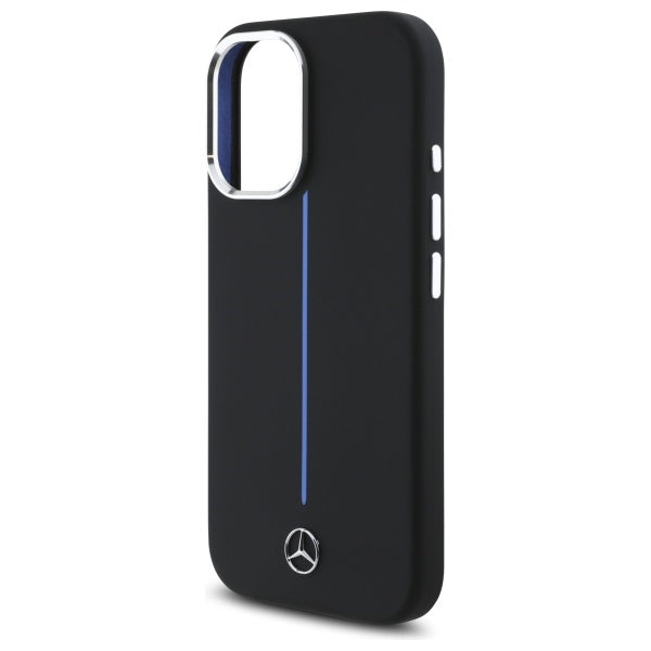 Mercedes Silicone Blue Stripe MagSafe iPhone 16 Case - Black