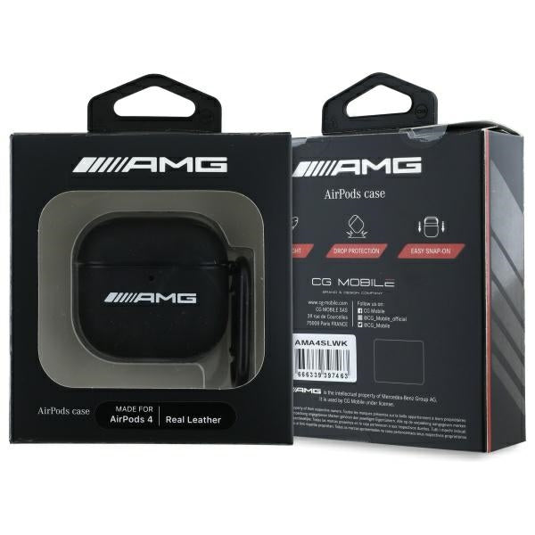 AMG Leather White Logo case for AirPods 4 - black / white