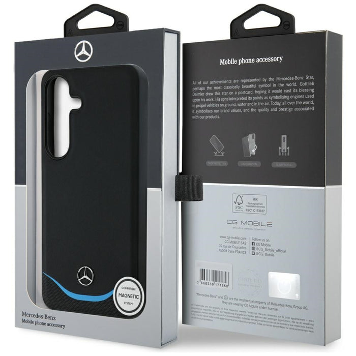 Mercedes Leather Contrasted Blue Horizontal Curve MagSafe Case for Samsung Galaxy S25 - Black
