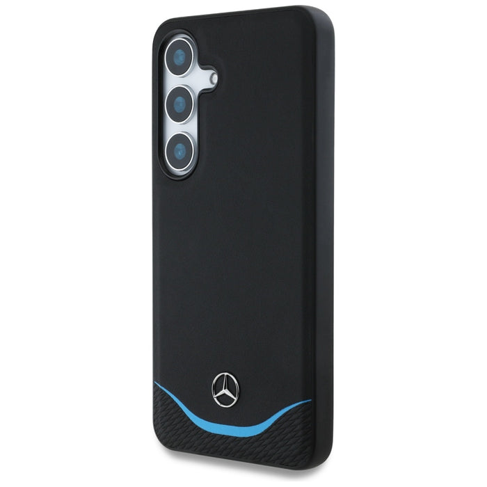 Mercedes Leather Contrasted Blue Horizontal Curve MagSafe Case for Samsung Galaxy S25 - Black