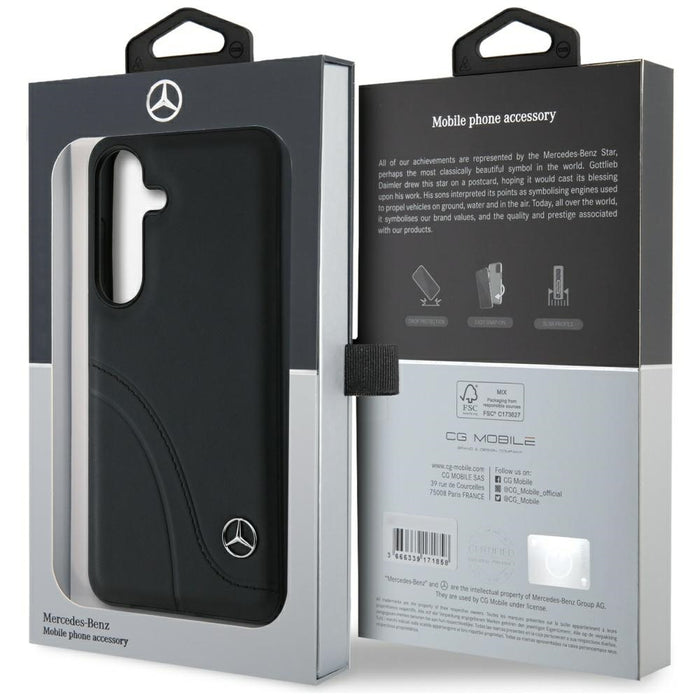 Mercedes Leather Curved Stitches Case for Samsung Galaxy S25 - Black
