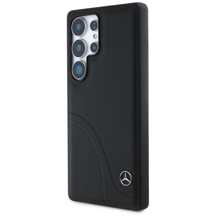 Mercedes Leather Curved Stitches Case for Samsung Galaxy S25 Ultra - Black