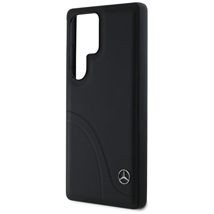 Mercedes Leather Curved Stitches Case for Samsung Galaxy S25 Ultra - Black