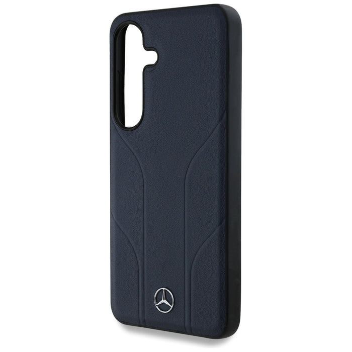 Mercedes Leather Debossed Lines MagSafe Case for Samsung Galaxy S25 - Blue