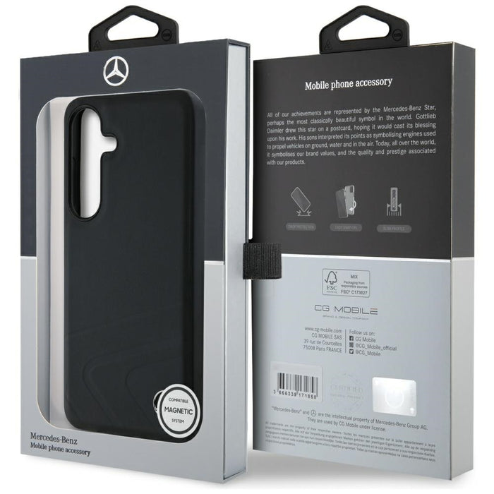 Mercedes Leather Horizontal Debossed Curves MagSafe Case for Samsung Galaxy S25 - Black