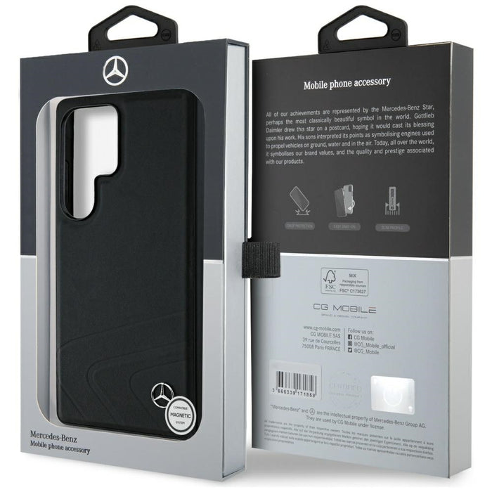 Mercedes Leather Horizontal Debossed Curves MagSafe Case for Samsung Galaxy S25 Ultra - Black