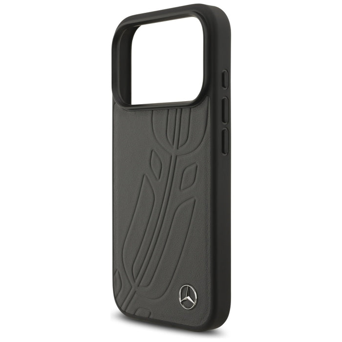 Mercedes Leather Large Laurel Leave MagSafe Case for iPhone 17 Pro - Black and Gray