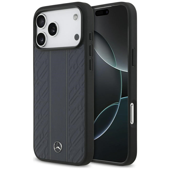Mercedes Leather Laurel Leaves Stripes MagSafe Case for iPhone 17 Pro Max - Blue