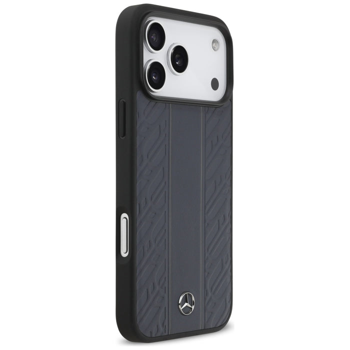 Mercedes Leather Laurel Leaves Stripes MagSafe Case for iPhone 17 Pro Max - Blue