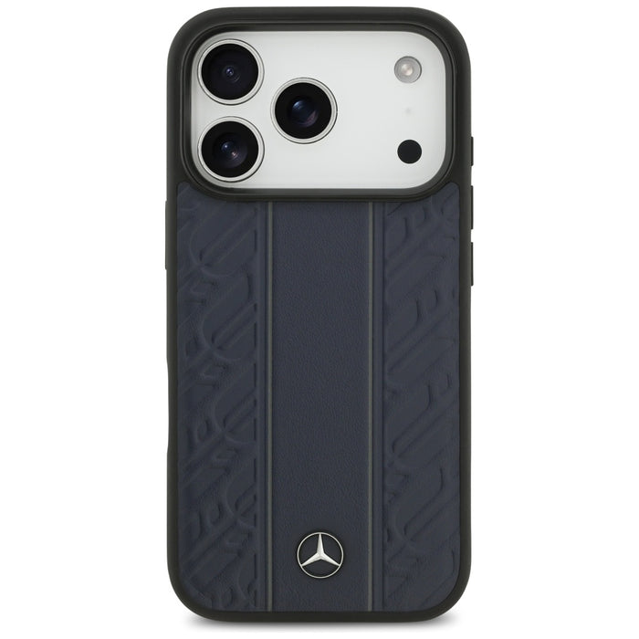 Mercedes Leather Laurel Leaves Stripes MagSafe Case for iPhone 17 Pro - Blue