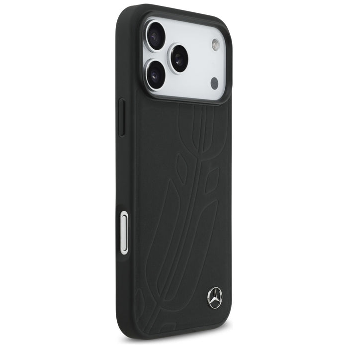 Mercedes Leather Large Laurel Leave MagSafe Case for iPhone 17 Pro Max - Black