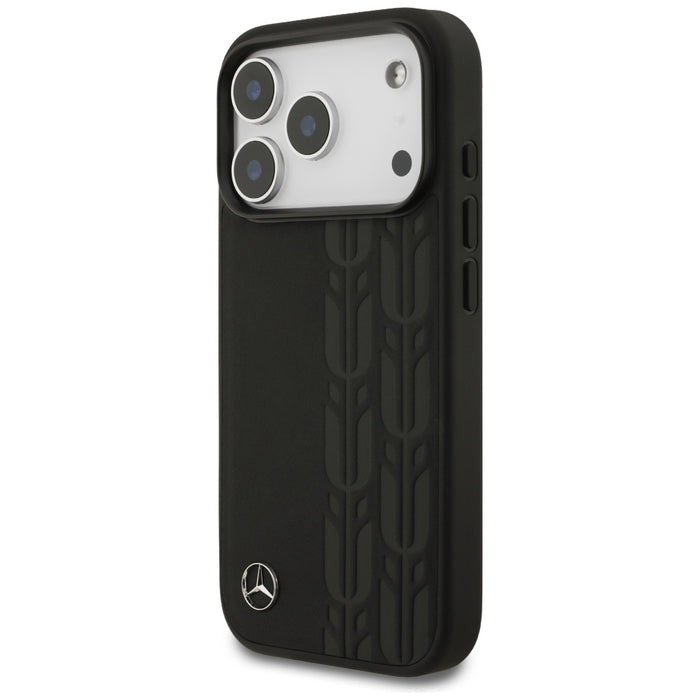 Mercedes Leather Laurel Leaves MagSafe Case for iPhone 17 Pro - Black