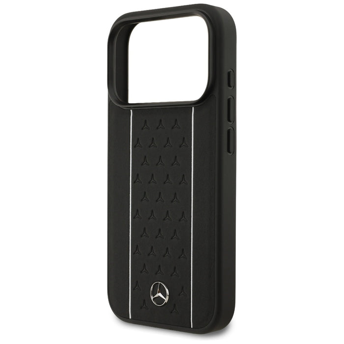 Mercedes Leather Star Pattern Stripes MagSafe Case for iPhone 17 Pro - Black