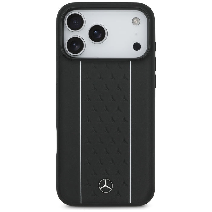 Mercedes Leather Star Pattern Stripes MagSafe Case for iPhone 17 Pro Max - Black
