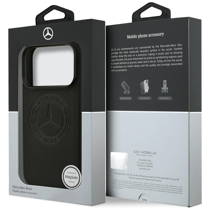 Mercedes Leather Vintage Logo MagSafe Case for iPhone 17 Pro - Black