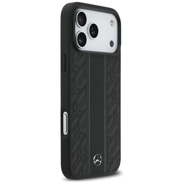 Mercedes Leather Laurel Leaves Stripes MagSafe Case for iPhone 17 Pro Max - Black