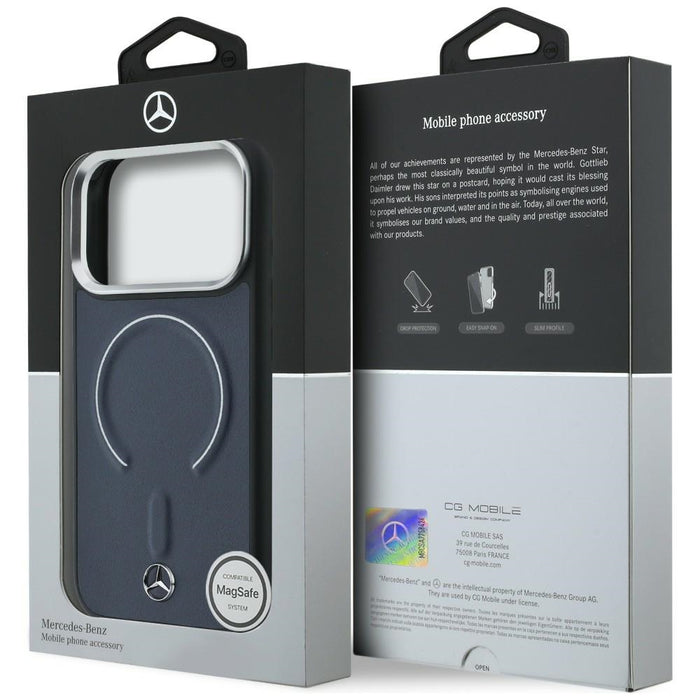 Mercedes Leather 3D MagSafe Case for iPhone 17 Pro Max - Navy Blue