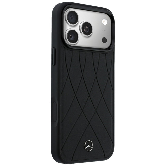 Mercedes Leather with Crossed Lines MagSafe case for iPhone 17 Pro Max - black