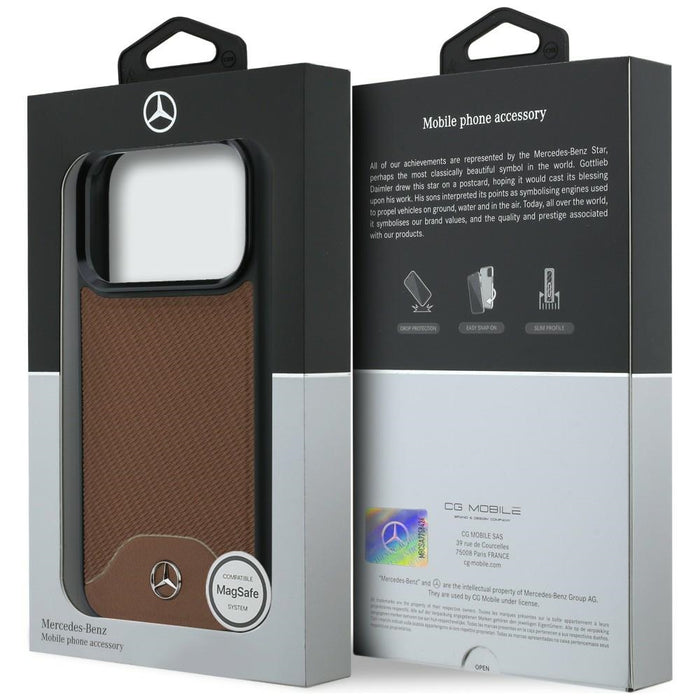 Mercedes Leather Wood Effect and Curve MagSafe case for iPhone 17 Pro - brown