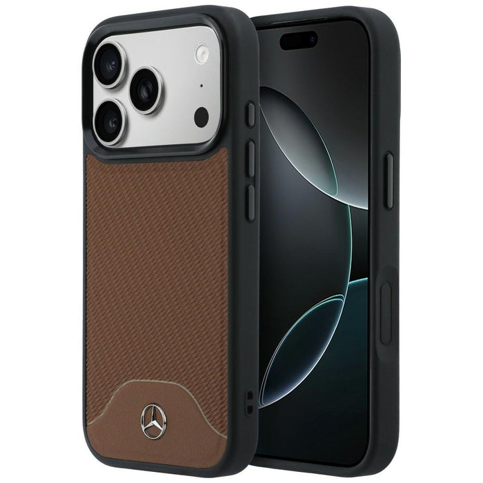 Mercedes Leather Wood Effect and Curve MagSafe case for iPhone 17 Pro - brown