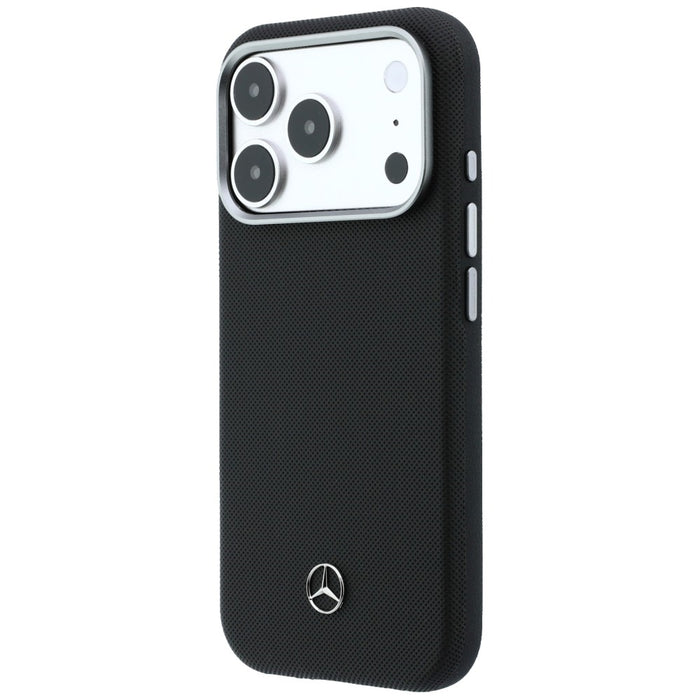 Mercedes Leather Semi Wrap Grill Pattern MagSafe Case for iPhone 17 Pro - Black