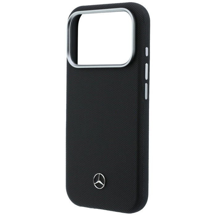 Mercedes Leather Semi Wrap Wood Effect MagSafe Case for iPhone 17 Pro Max - Black
