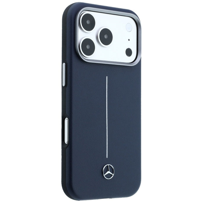 Mercedes Leather Semi Wrap Iconic Line MagSafe Case for iPhone 17 Pro Max - Navy Blue