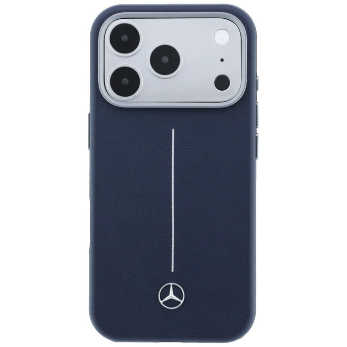 Mercedes Leather Semi Wrap Iconic Line MagSafe Case for iPhone 17 Pro Max - Navy Blue