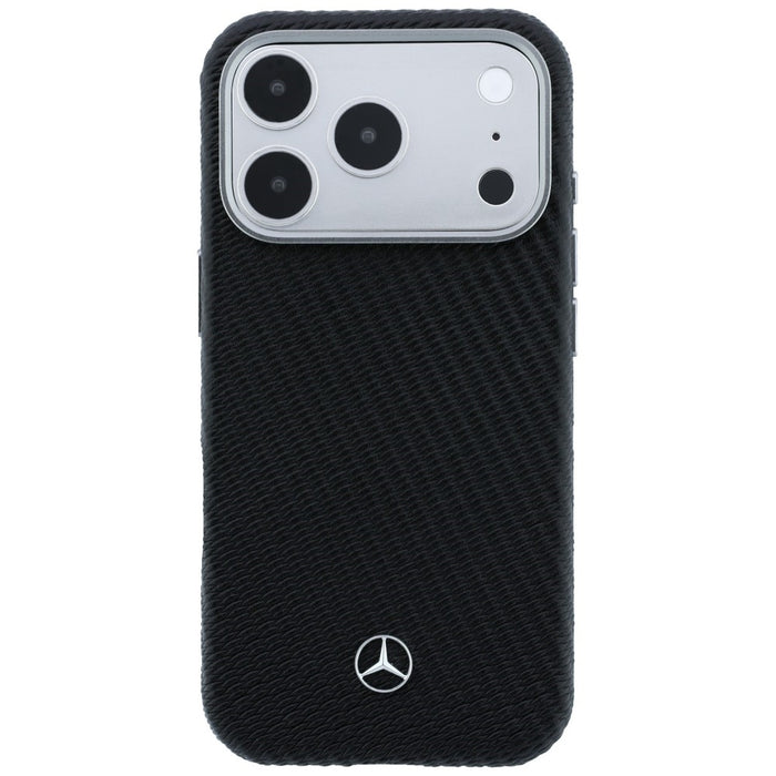 Mercedes Leather Semi Wrap Wood Effect MagSafe Case for iPhone 17 Pro - Black