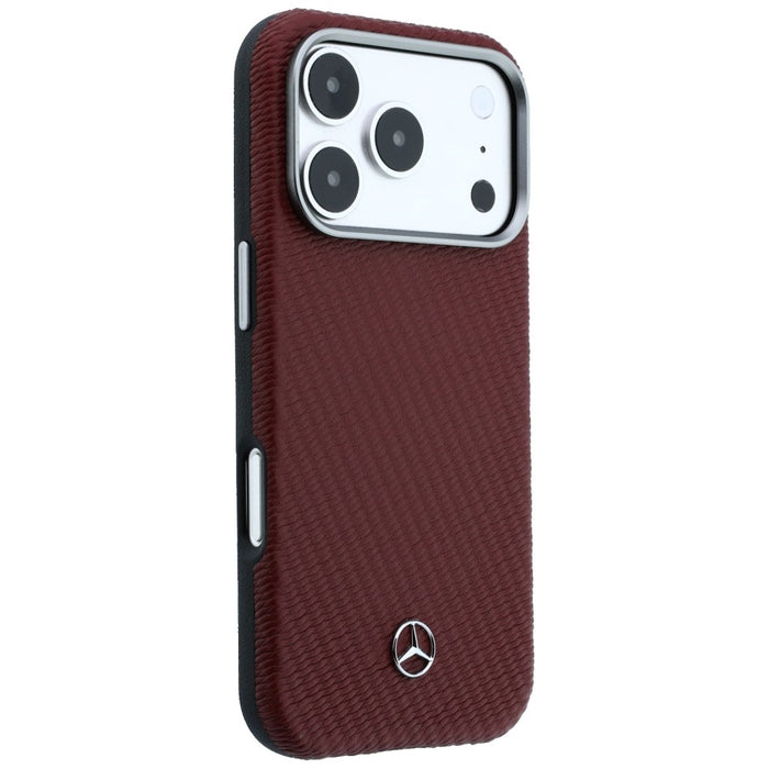 Mercedes Leather Semi Wrap Wood Effect MagSafe Case for iPhone 17 Pro - Red