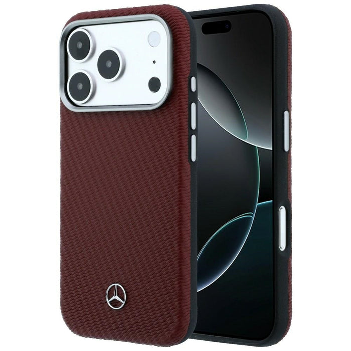 Mercedes Leather Semi Wrap Wood Effect MagSafe Case for iPhone 17 Pro - Red