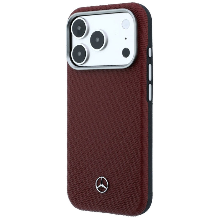 Mercedes Leather Semi Wrap Wood Effect MagSafe Case for iPhone 17 Pro - Red