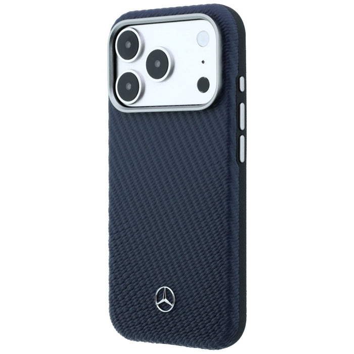 Mercedes Leather Semi Wrap Wood Effect MagSafe Case for iPhone 17 Pro - Navy Blue