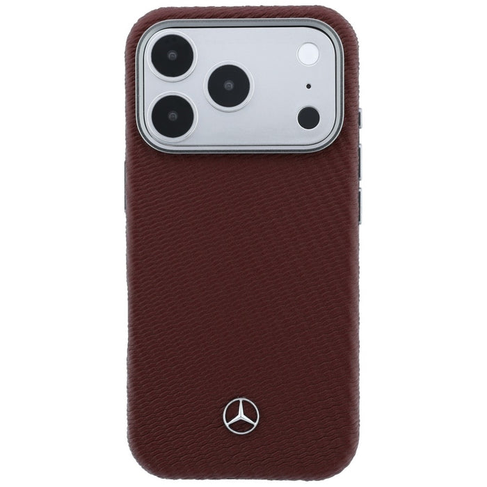 Mercedes Leather Semi Wrap Wood Effect MagSafe Case for iPhone 17 Pro Max - Red