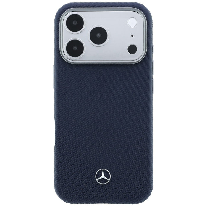 Mercedes Leather Semi Wrap Wood Effect MagSafe Case for iPhone 17 Pro Max - Navy Blue