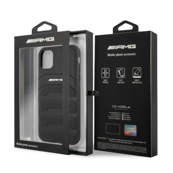AMG AMHCN61GSEBK iPhone 11 6.1 &quot;black / black hardcase Leather Debossed Lines