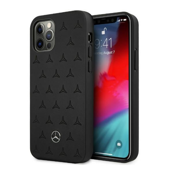 Mercedes Leather Stars Pattern Case for iPhone 12 Pro Max - Black