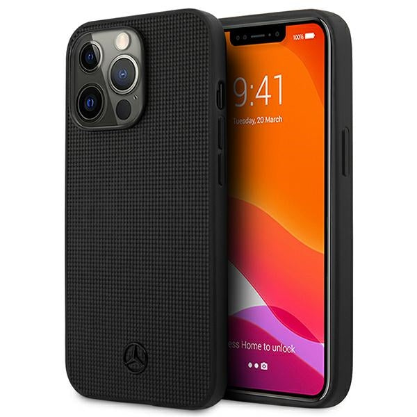 Mercedes Leather Meshed Metal Logo Case for iPhone 13 Pro / iPhone 13 - Black